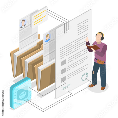 3D Isometric Flat Vector Illustration of AI and Document Automation, Technology Innovations. Item 2