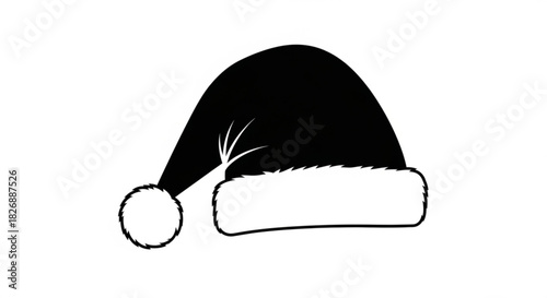 Santa hat silhouette icon design element with fluffy trim and pom-pom, representing christmas festivity, winter celebration and holiday spirit