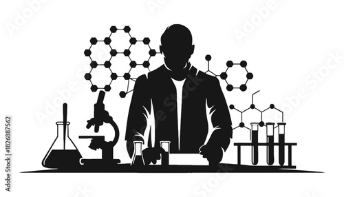 Science research lab scientist silhouette vector illustration