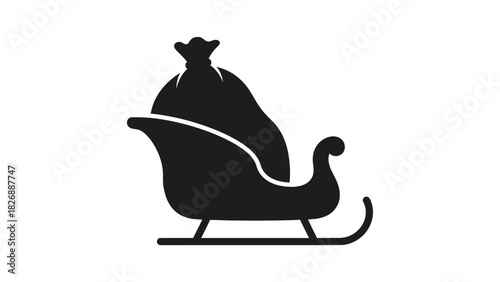 Christmas Sleigh Silhouette Icon representing the magical journey of Santa Claus and his gift-filled sack