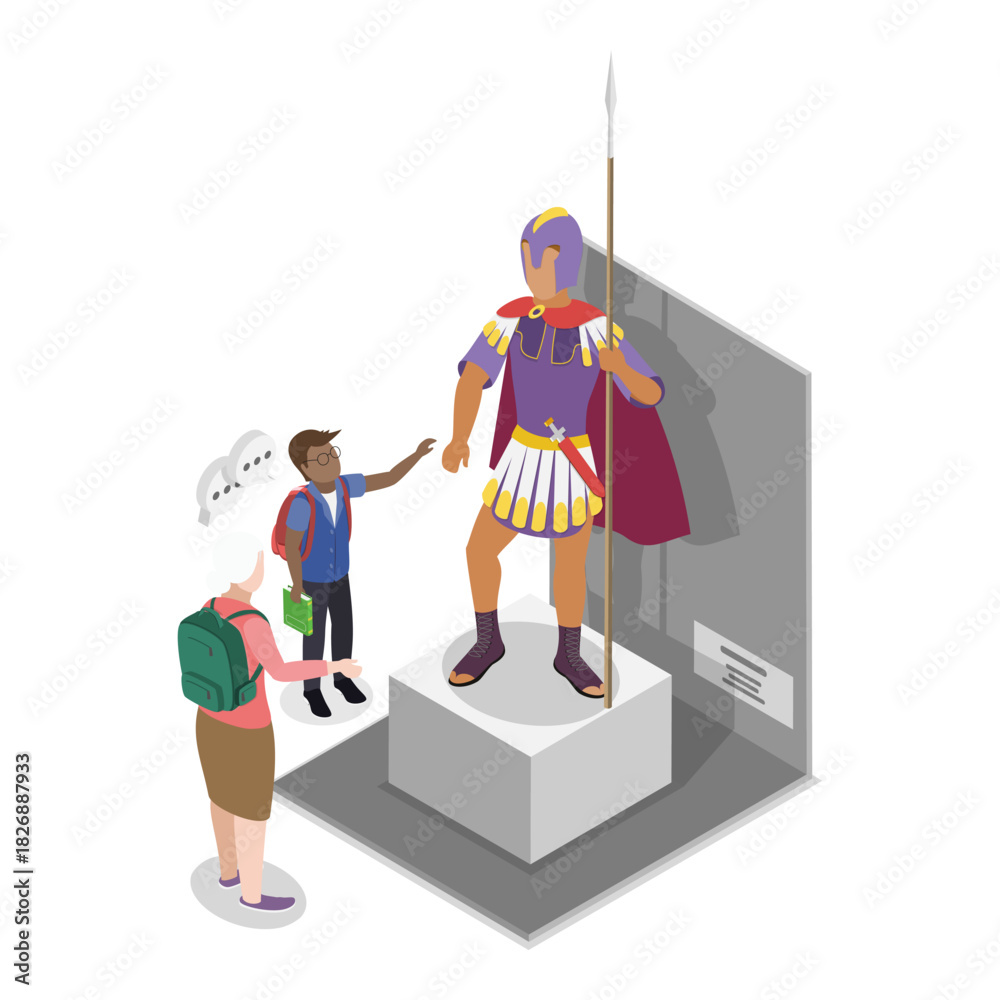Obraz premium 3D Isometric Flat Vector Illustration of School Museum Excursion, Cultural Education, Exhibition. Item 2