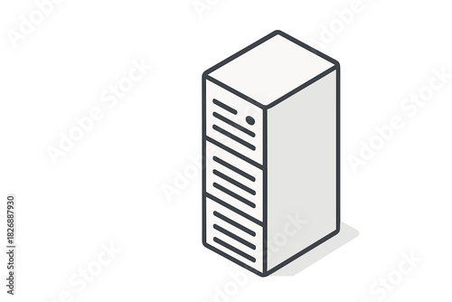 Isometric server tower representing data storage and network infrastructure concepts