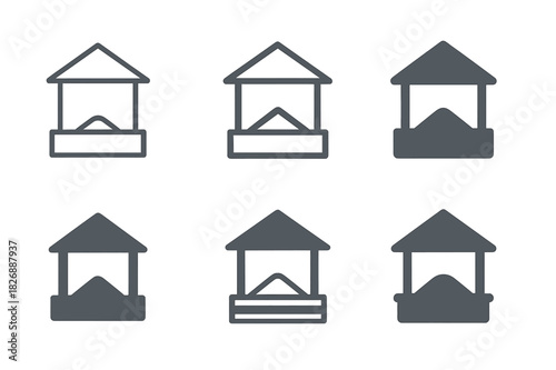 Playhouse Logo Variations. Outdoor playhouse. Icon set. Set Logo of outdoor playhouse: roofed sandbox. harmonious logo variations of the same emblematic