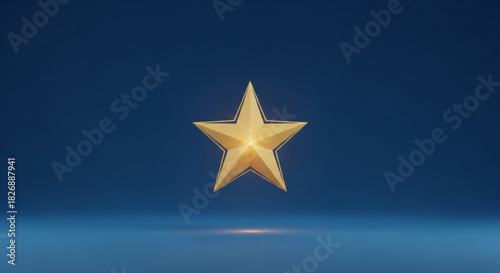 Shining golden 3d star on a sophisticated gradient blue background, symbolizing excellence, success, premium quality, achievement, and top rating.