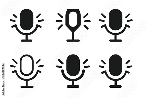 Humorous Icon Set. Humorous Content. Icon set. Set Logo of Humorous Content: Microphone with giggle lines. harmonious logo variations of the same emblematic