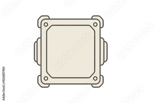 Industrial square junction box component featuring rounded edges and multiple connection points