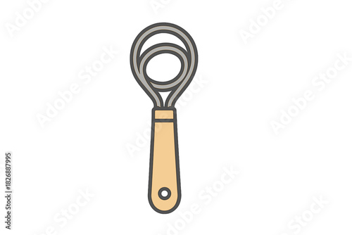 Flat wire whisk kitchen utensil with wooden handle for cooking and baking