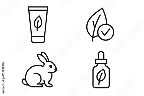 Outline icons representing natural organic cosmetics and cruelty free testing symbols