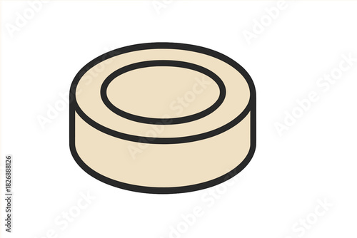 Beige cylindrical disc shape with thick black outline isolated on white background