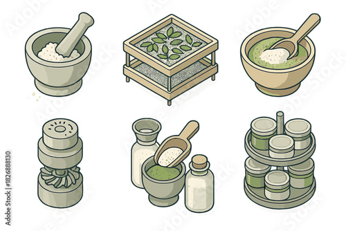 Isometric equipment and ingredients for traditional herbal medicine preparation