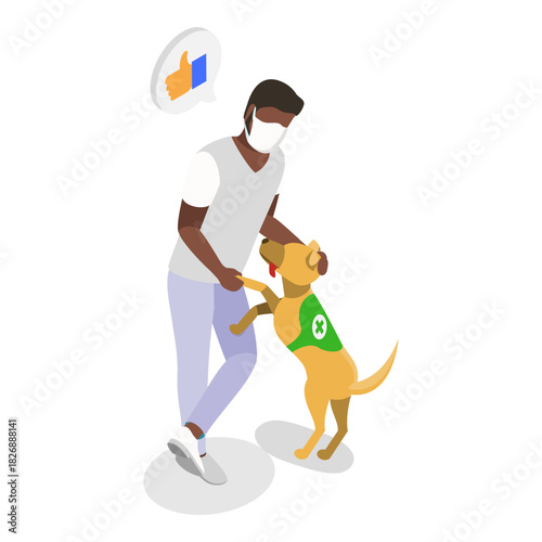 3D Isometric Flat Vector Illustration of Guide Dogs , Providing Independence and Support for Individuals with Visual Impairments. Item 1