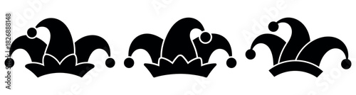 Elegant jester hat silhouette vector set featuring playful carnival shapes, festive decorative curves and classic clown-style outlines, perfect for celebration themes, party graphics and fun creative 