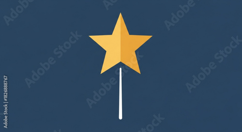 A golden five-pointed star with a subtle gradient effect, positioned centrally above a thin white vertical line, resembling a modern magic wand or a top rating icon on a solid blue background