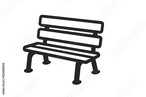 Stylized black and white silhouette of a traditional outdoor park bench for resting
