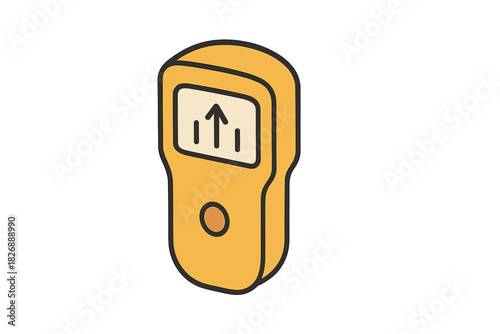 Yellow electronic stud finder tool for locating studs and wires inside walls