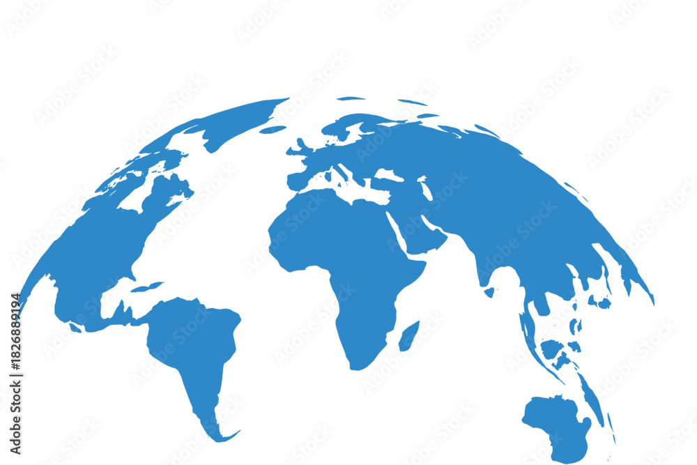 Obraz premium Stylized blue world map globe projection showing continents of Earth on a clean white background
