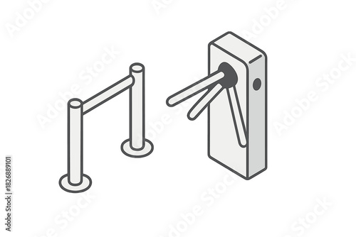 Isometric security turnstile gate and queue barrier for access control systems