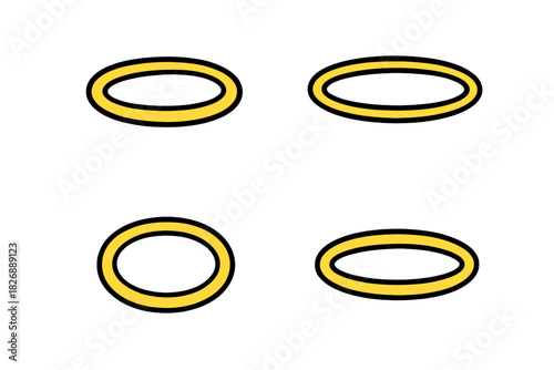 Four simple golden halos with black outline representing divinity and goodness symbols