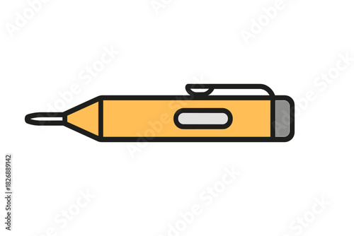 Stylized yellow electrical testing device with pocket clip and probe tip