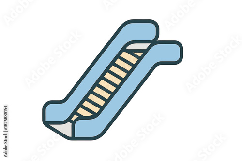 Modern graphic of an escalator moving upwards in a public building or shopping center
