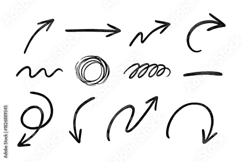 Collection of hand drawn arrows and scribbles indicating direction and emphasis