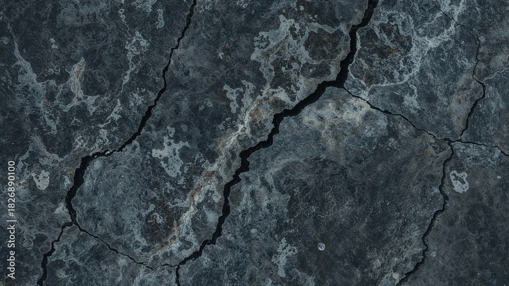 Obraz premium Cracked and weathered surface with dark lines and textures.