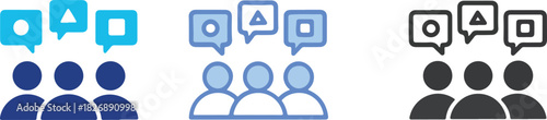 Engage your audience with these group discussion icons, perfect for illustrating collaboration, brainstorming, and teamwork in modern business presentations

