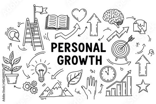 Personal growth concept with doodles of goals and self-improvement elements