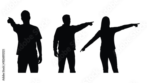 People pointing silhouettes isolated on white background, Vector