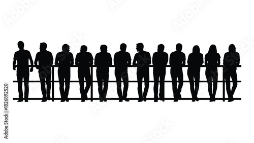 People silhouettes leaning on railing isolated on white background, Vector