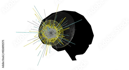 Abstract visualization of brain activity with radiating energy bursts symbolizing ideas and cognitive processes.