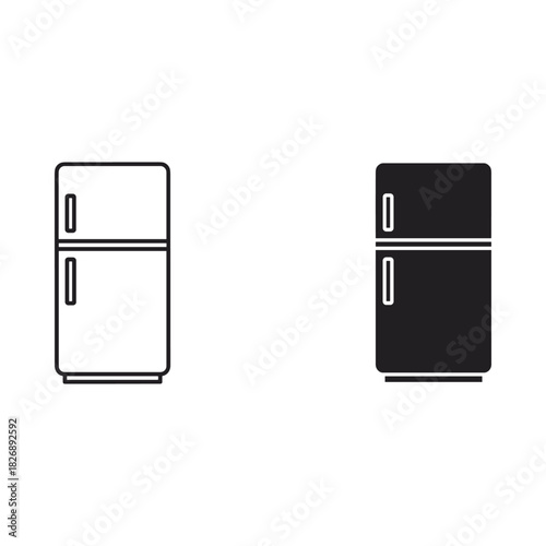 Two refrigerator icons one outlined and one solid black for design contrast