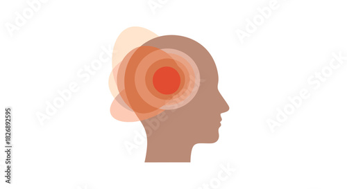 Abstract illustration of a human head silhouette experiencing pain or discomfort with radiating circles.