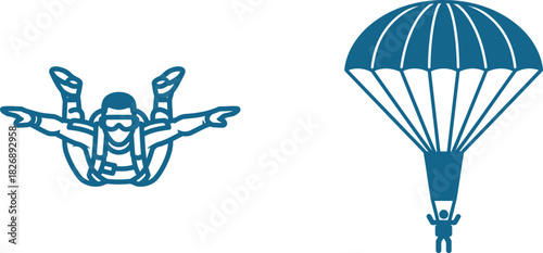 Skydiving Vector Icons Displaying Adventure and Freedom Representing High Flying Thrills with Professional Equipment and Excitement of Freefall and Controlled Descent