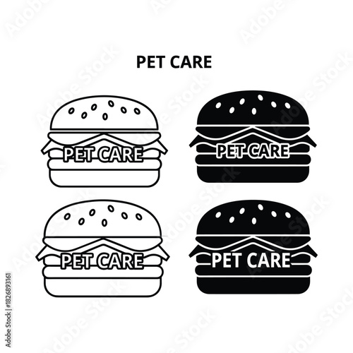 Pet care burger logo design set black and white icons