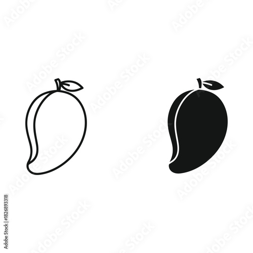 Simple outline and silhouette of a mango fruit on a white background