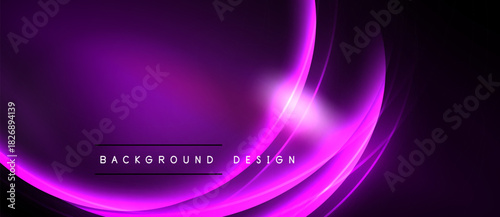 Vibrant purple abstract background. Smooth curves create dynamic light effects. Text reads background design. Modern, sleek presentation.