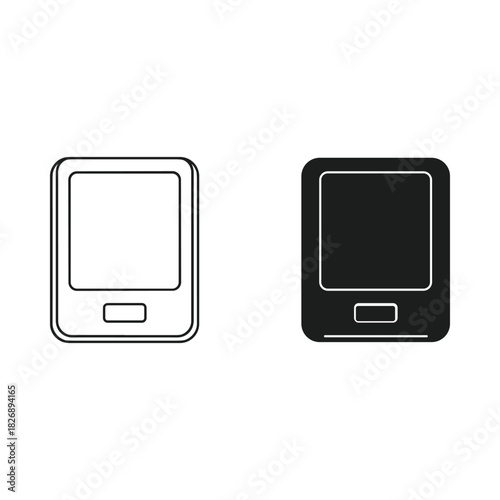 Simple outline and solid black icon of a digital e reader device