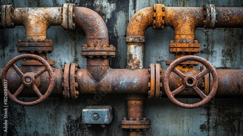 Close Up Image of Rusted Metal Pipes and Valves
