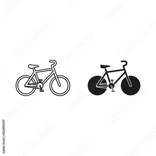 Simple line art and silhouette of a bicycle side view