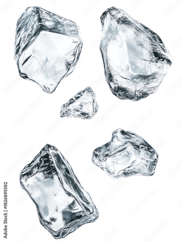 Obraz premium Several irregular ice cubes isolated on transparent background