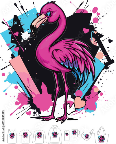 picture, clipart, drawing, illustration, flamingo