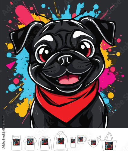 picture, clipart, drawing, illustration, pug, dog
