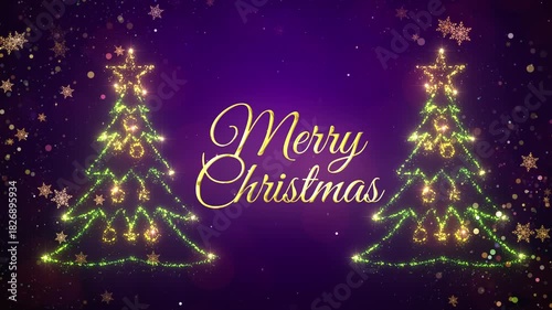 Merry Christmas Greetings Text Background Animation with Christmas Particles Elements and Glittering Snow