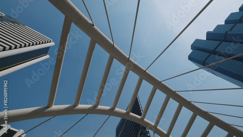 Walkway bridge arch and skyscrapers in Bangkok