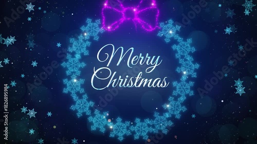 Merry Christmas Greetings Text Background Animation with Christmas Particles Elements and Glittering Snow