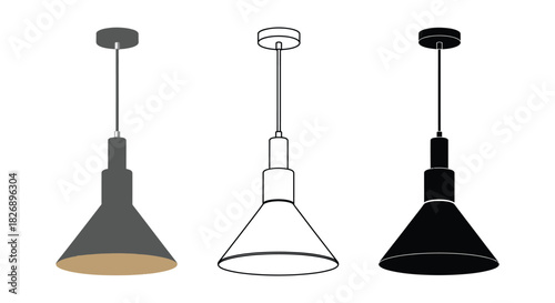 Three pendant lights in different styles on a white background view