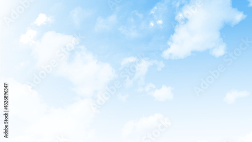 Abstract blue sky with fluffy clouds  background image. Light sky blue brush painted sky background. Vector illustration.