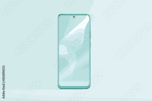 미니멀한 배경에 놓인 현대적인 스마트폰의 벡터 일러스트레이션, 깨끗하고 세련된 디자인