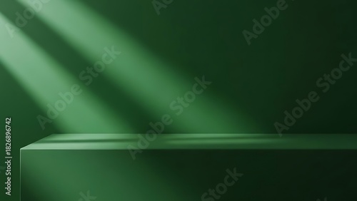 Elegant Dark Green Product Display Platform with Subtle Light and Shadow Play Ideal for Modern Product Showcases and Minimalist Design Concepts